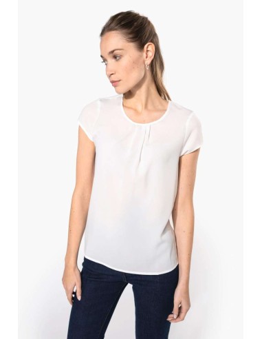 KAR-K5002-LADIES' SHORT-SLEEVED CREPE BLOUSE